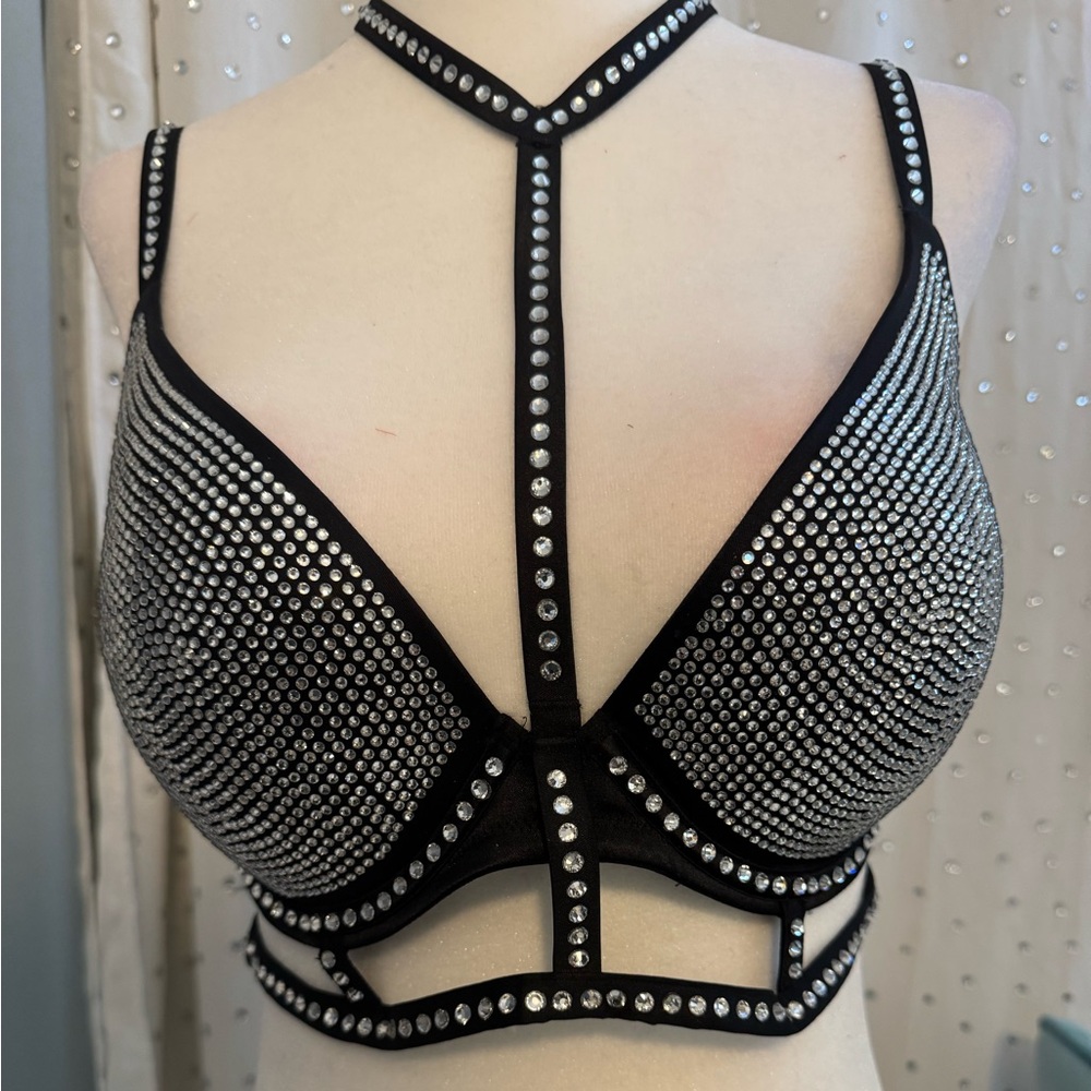 Victoria's Secret Black and Silver Rhinestone Bra